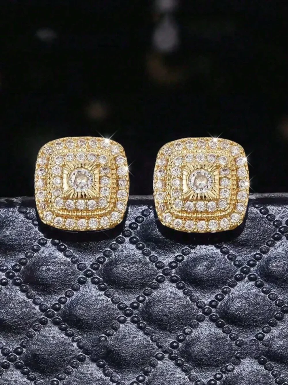 2 Pairs Vintage Square Zirconia Sparkling Hiphop Style Unisex Stud Earrings, Fas